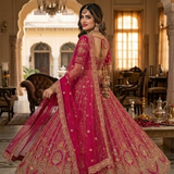 Side view of Maharani Pink Bridal Zari Lehenga Set