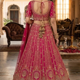 Back view of Maharani Pink Bridal Zari Lehenga Set