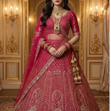 Maharani Pink Bridal Zari Lehenga Set front view