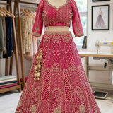 Zari embroidery detail on Maharani Pink Bridal Lehenga