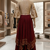 Wine and beige Indo-Western skirt set, alternate back view