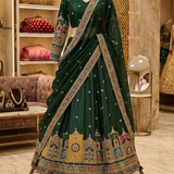 Emerald Green Embroidered Lehenga displayed on mannequin front
