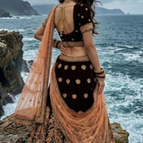 Model wearing Midnight Maroon Embroidered Bridal Lehenga Set