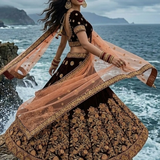 Midnight Maroon Bridal Lehenga showcasing flared silhouette