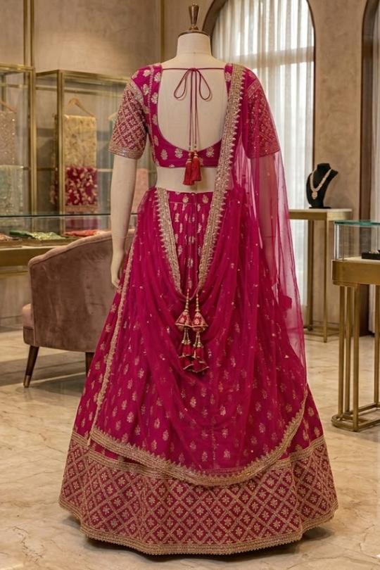 Rani Elegance Festive Lehenga displayed on mannequin back