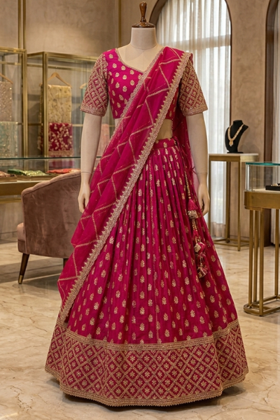 Rani Elegance Festive Lehenga displayed on mannequin front