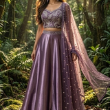 Amethyst purple lehenga with sequin embroidered blouse, front pose