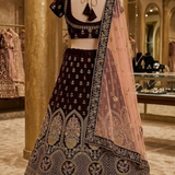 Royal Wine Embroidered Lehenga displayed on mannequin back