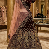 Royal Wine Embroidered Lehenga displayed on mannequin front
