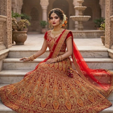 Ruby Regal Embroidered Lehenga displaying full flared silhouette