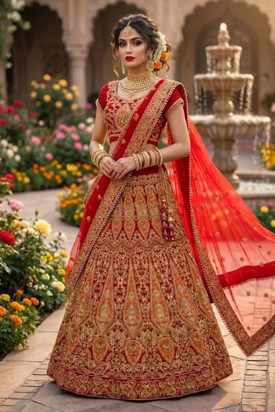 Ruby Regal Embroidered Lehenga Set front view