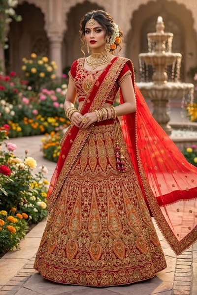 Ruby Regal Embroidered Lehenga Set front view