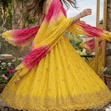 Sunset Yellow Ombre Lehenga showcasing flared silhouette