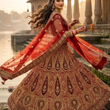 Bride twirling in vintage zari bridal lehenga with flowing dupatta
